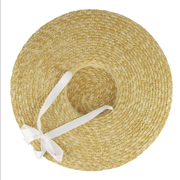 Derby flat boater tilt wide Brim Straw Ribbon hat - Picture 2 of 11